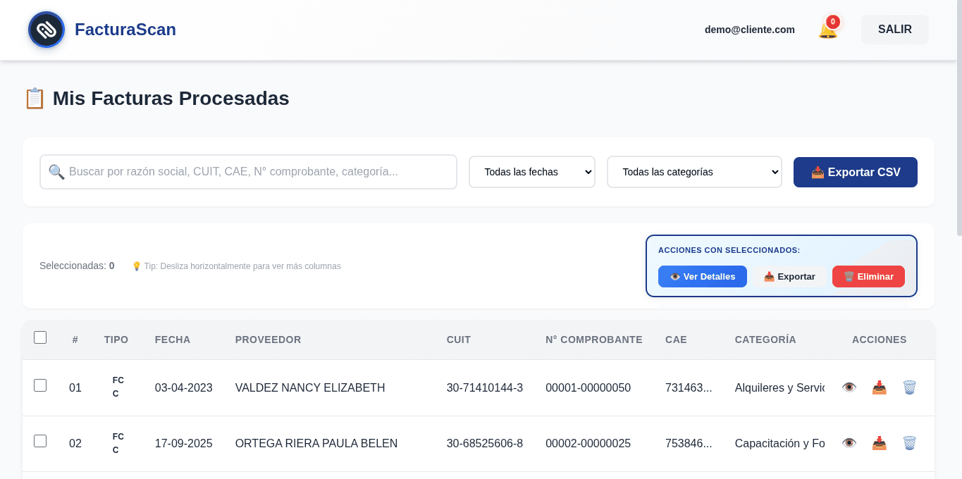 Reportes automáticos con estadísticas de procesamiento