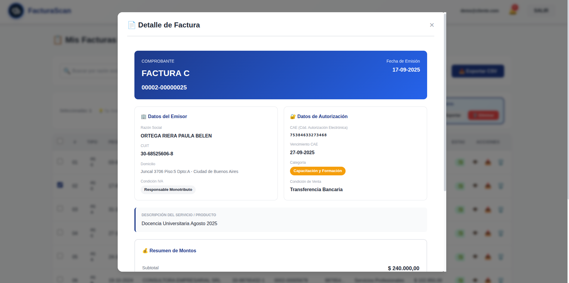 FacturaScan - Detalles